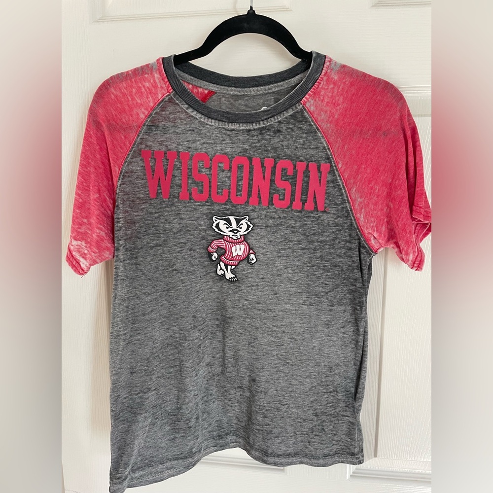 Wisconsin Kids Raglan T-Shirt - Pink and Gray